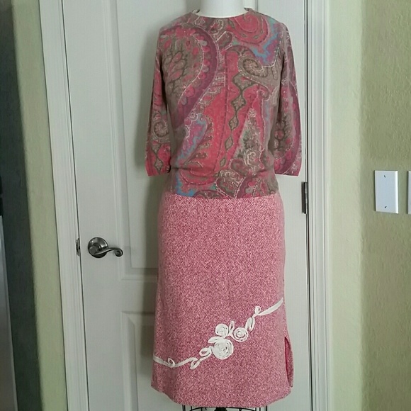 designer label cut out Dresses & Skirts - Red/cream tweed  Ribbon Applique Skirt 4